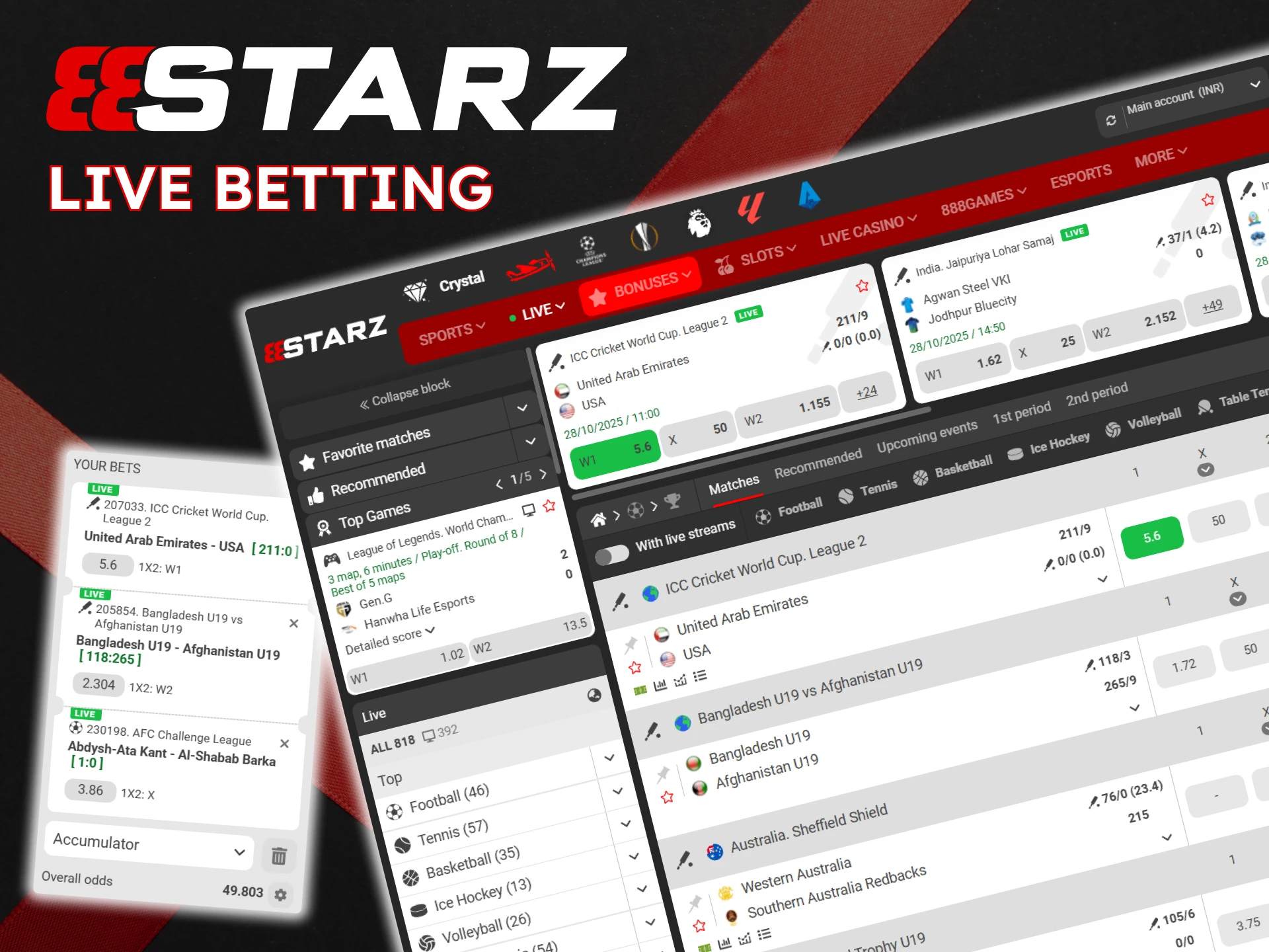 Enjoy real-time betting on the 888Starz platform.