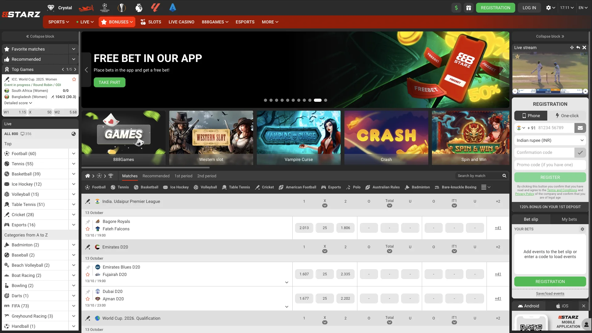 Discover a world of entertainment with sports betting and casino at 888Starz.