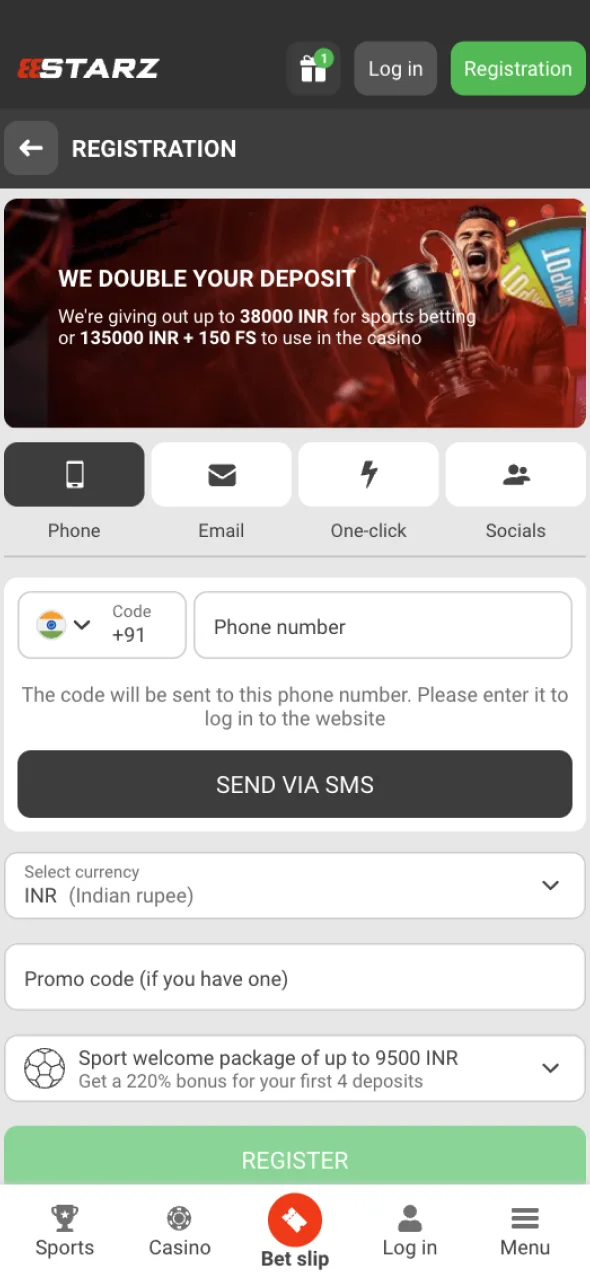 Choose the registration method that suits you to play casino games and place bets on the 888Starz website.