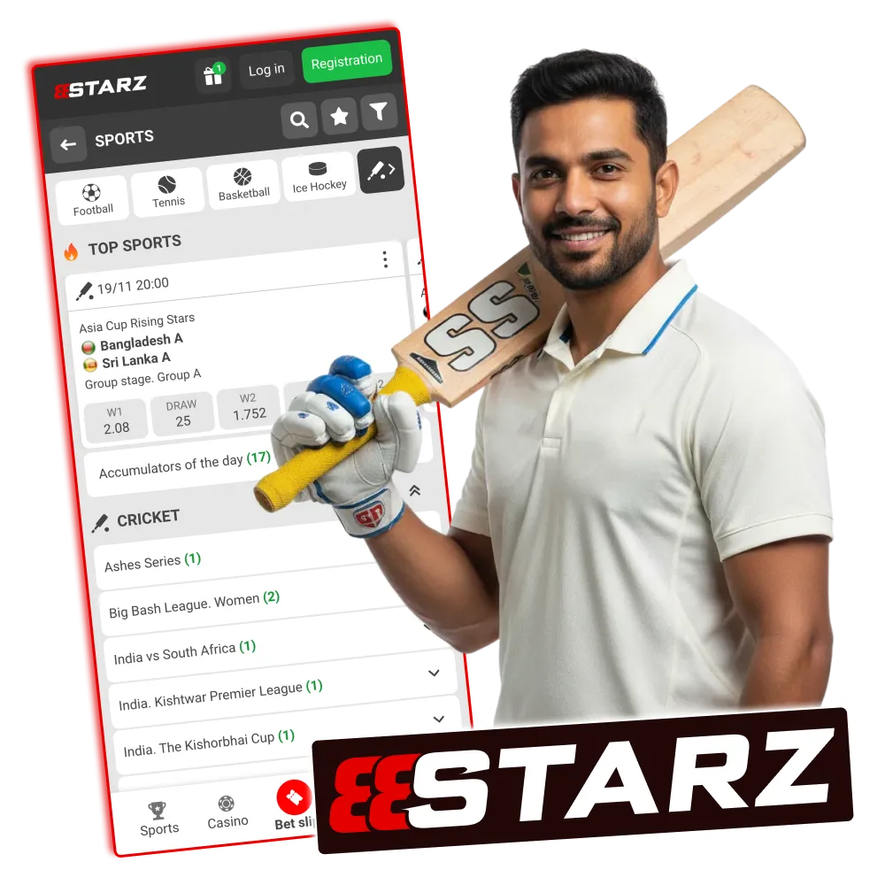 888Starz cricket betting with live odds in India.