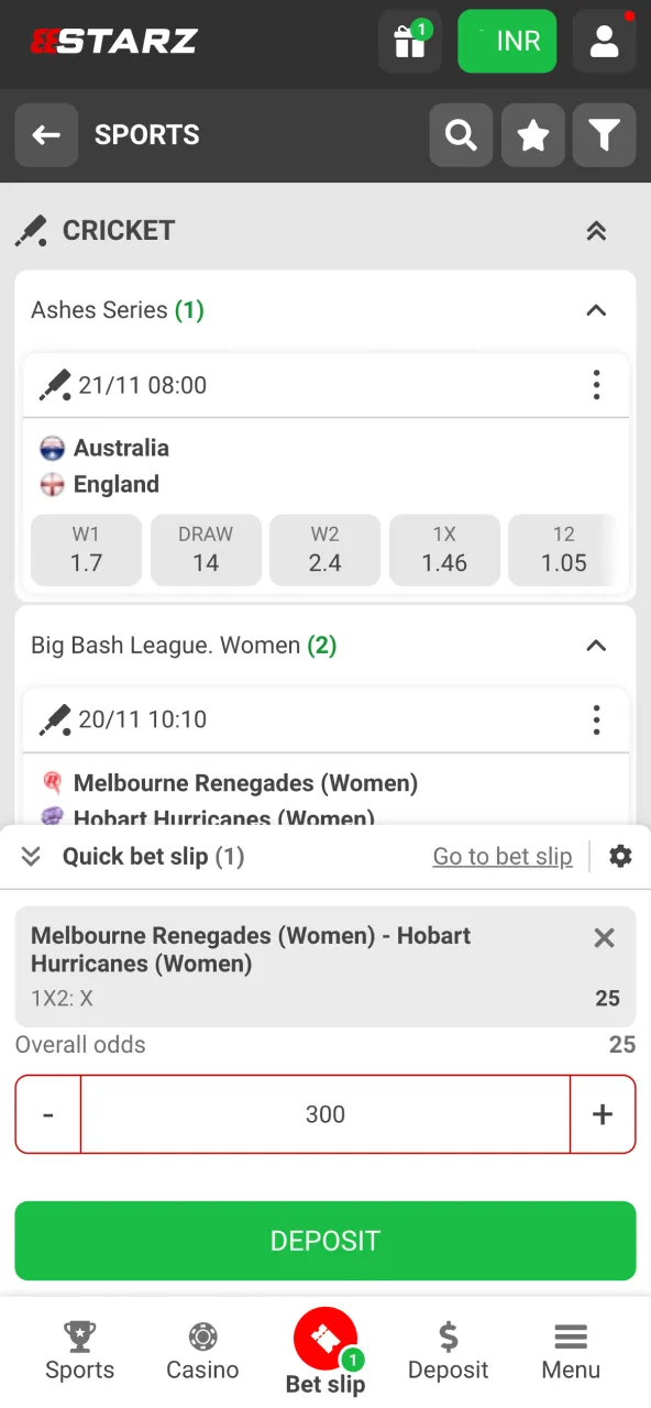 Confirm bet after entering stake on 888Starz.