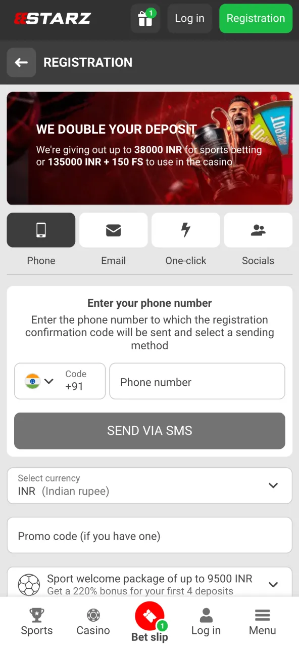 Easy 888Starz account sign up process.