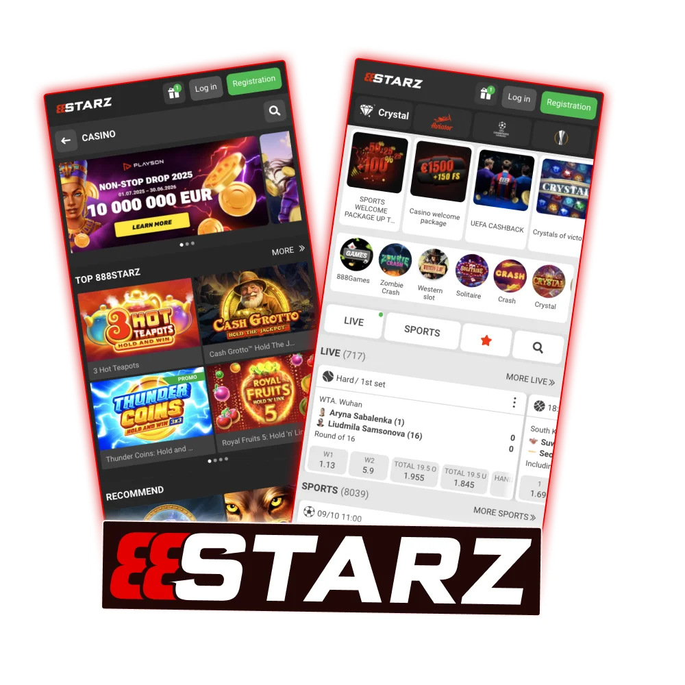Place sports bets and play casino games with the 888Starz mobile app.