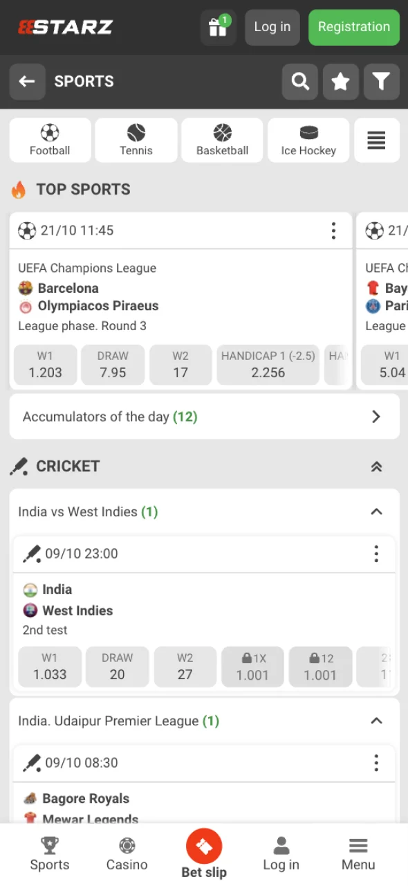 The 888Starz app will surprise you with a huge selection of events for sports betting.