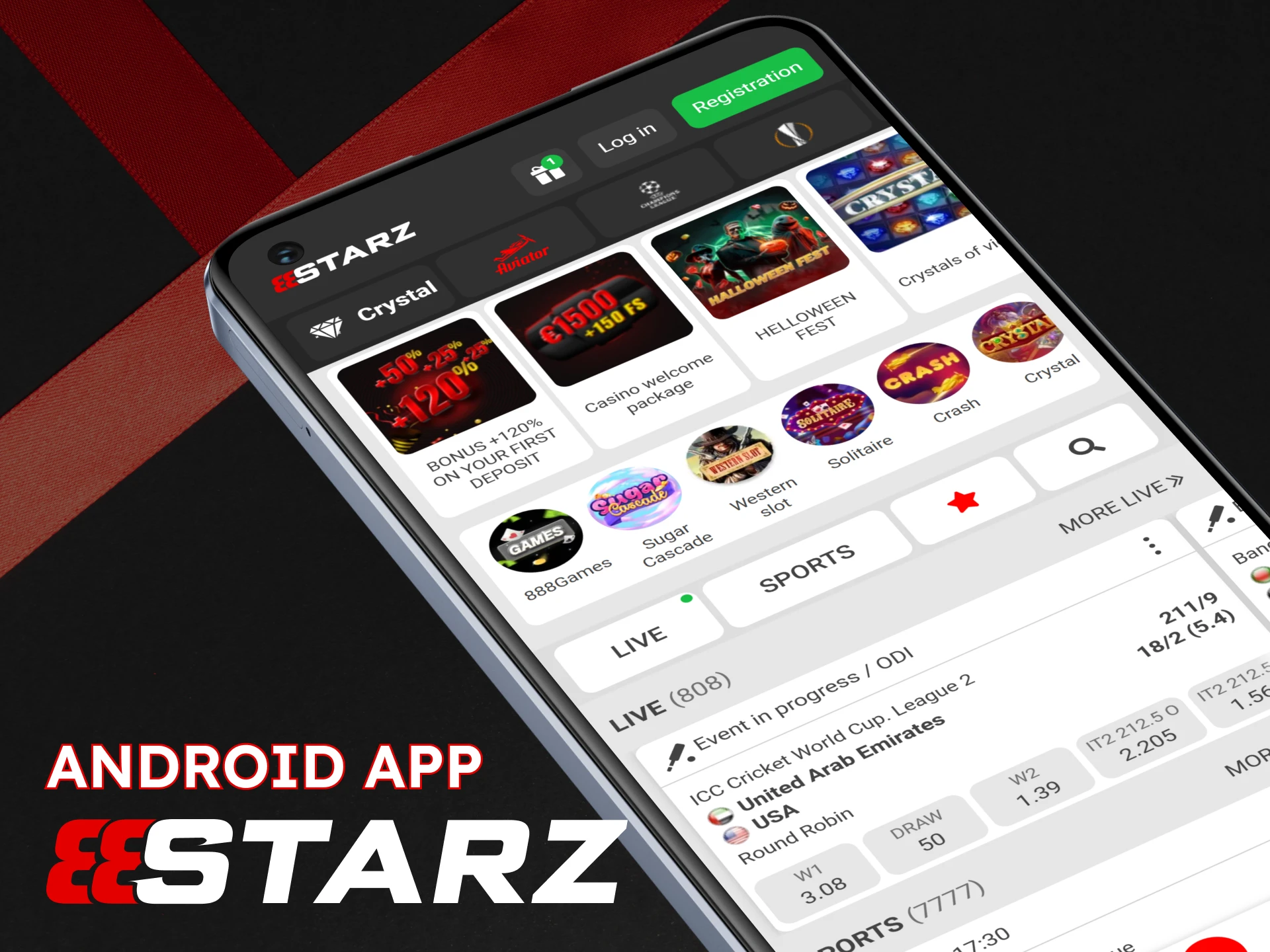 Install the 888Starz app for Android to place bets and play games.