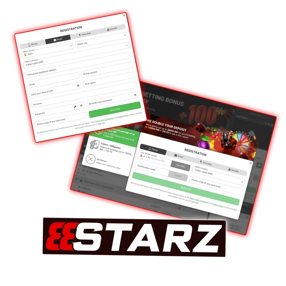 You only need to take a few simple steps to register and play on the 888Starz platform.