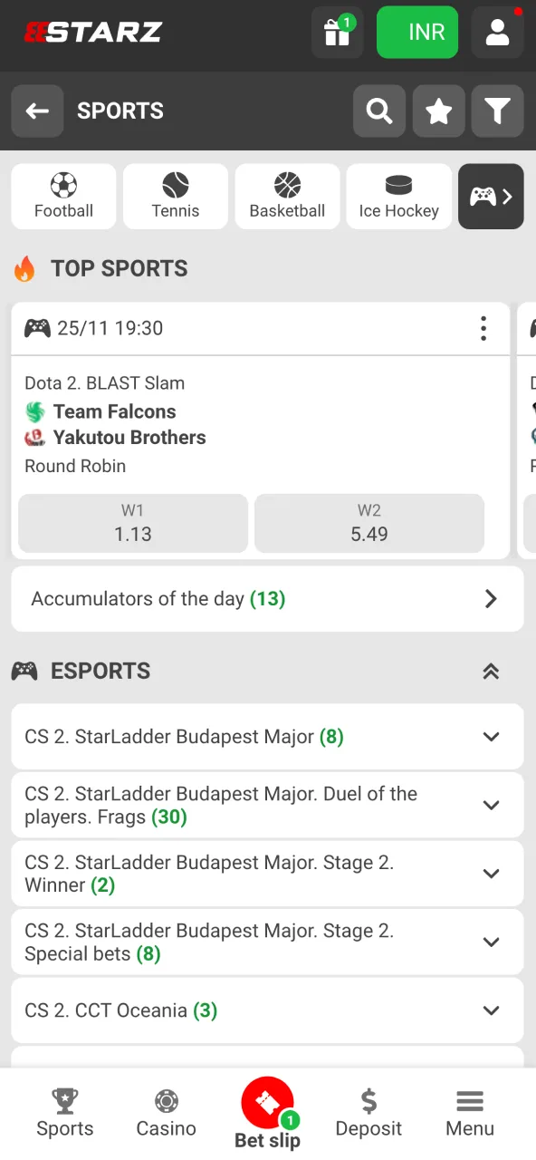 Pick esports events at 888Starz India.