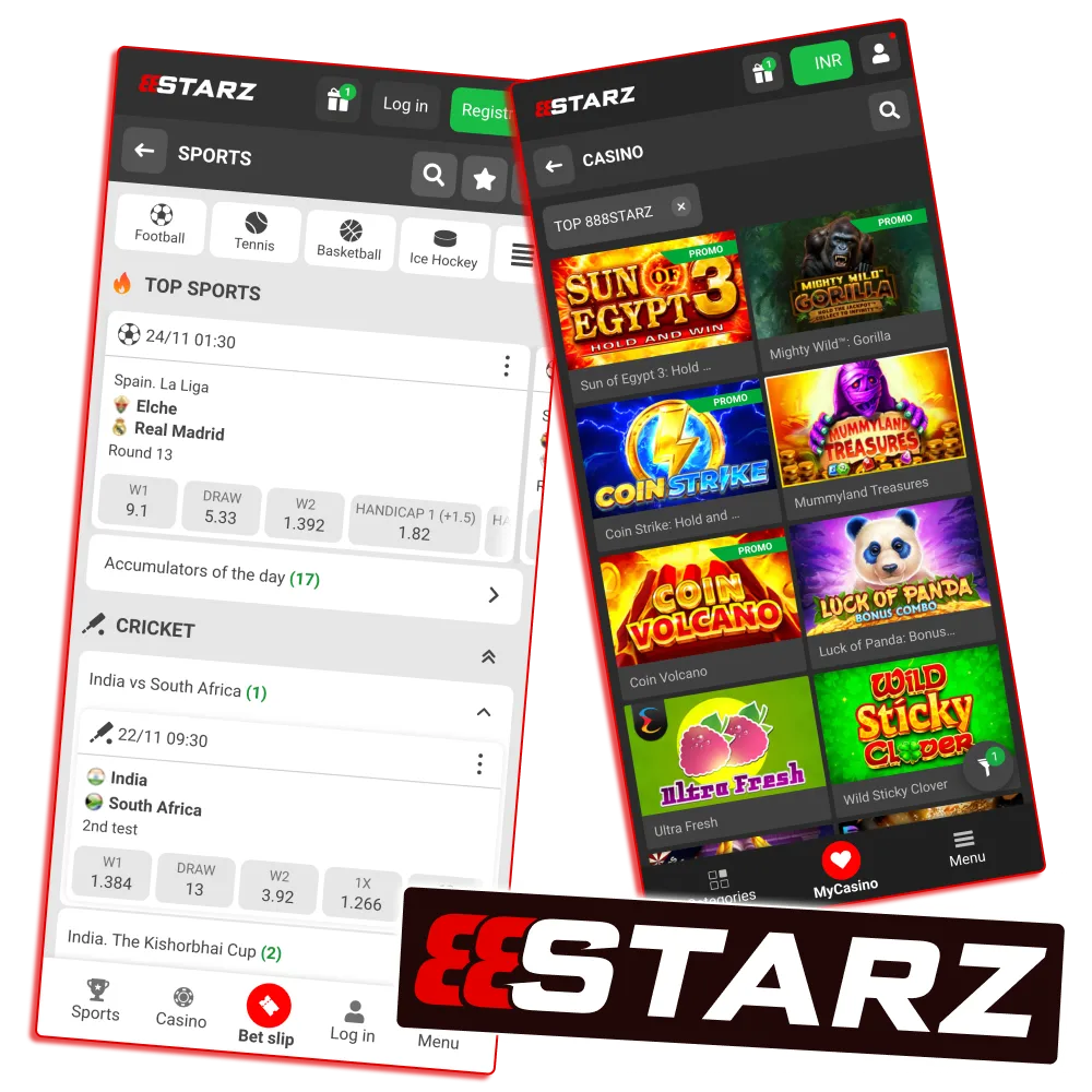 How to start sports and casino bets on 888Starz India.