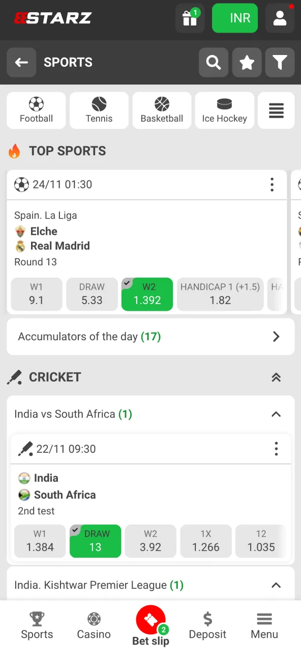 Pick handicaps or props at 888Starz India.