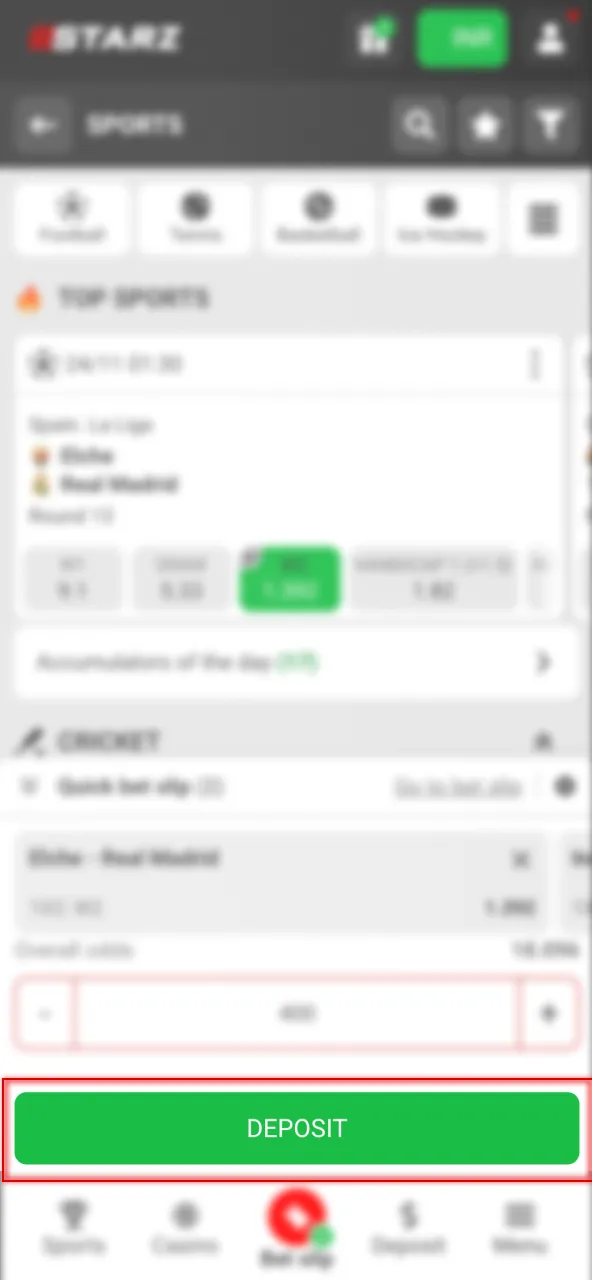 Confirm odds and stake then place bet on 888Starz.