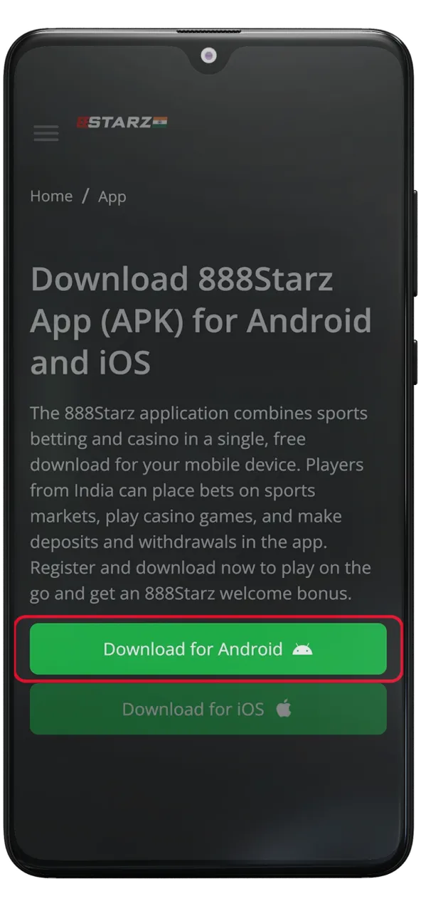 Use the reliable link to start downloading the 888Starz app.
