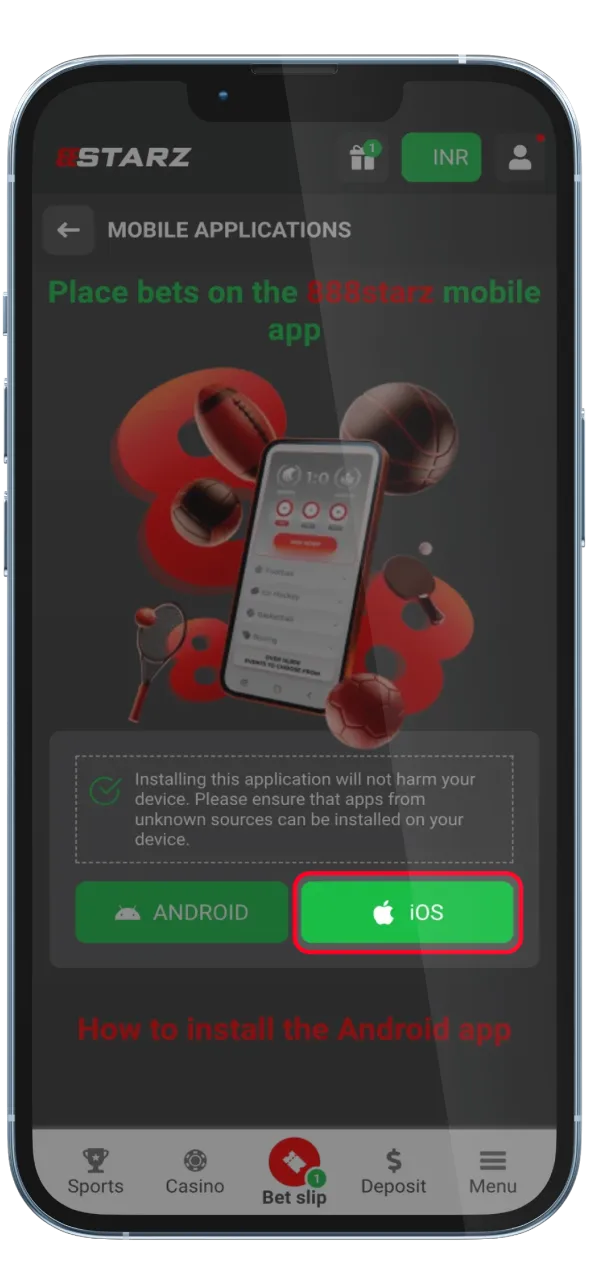 Install 888Starz iOS app on your device.