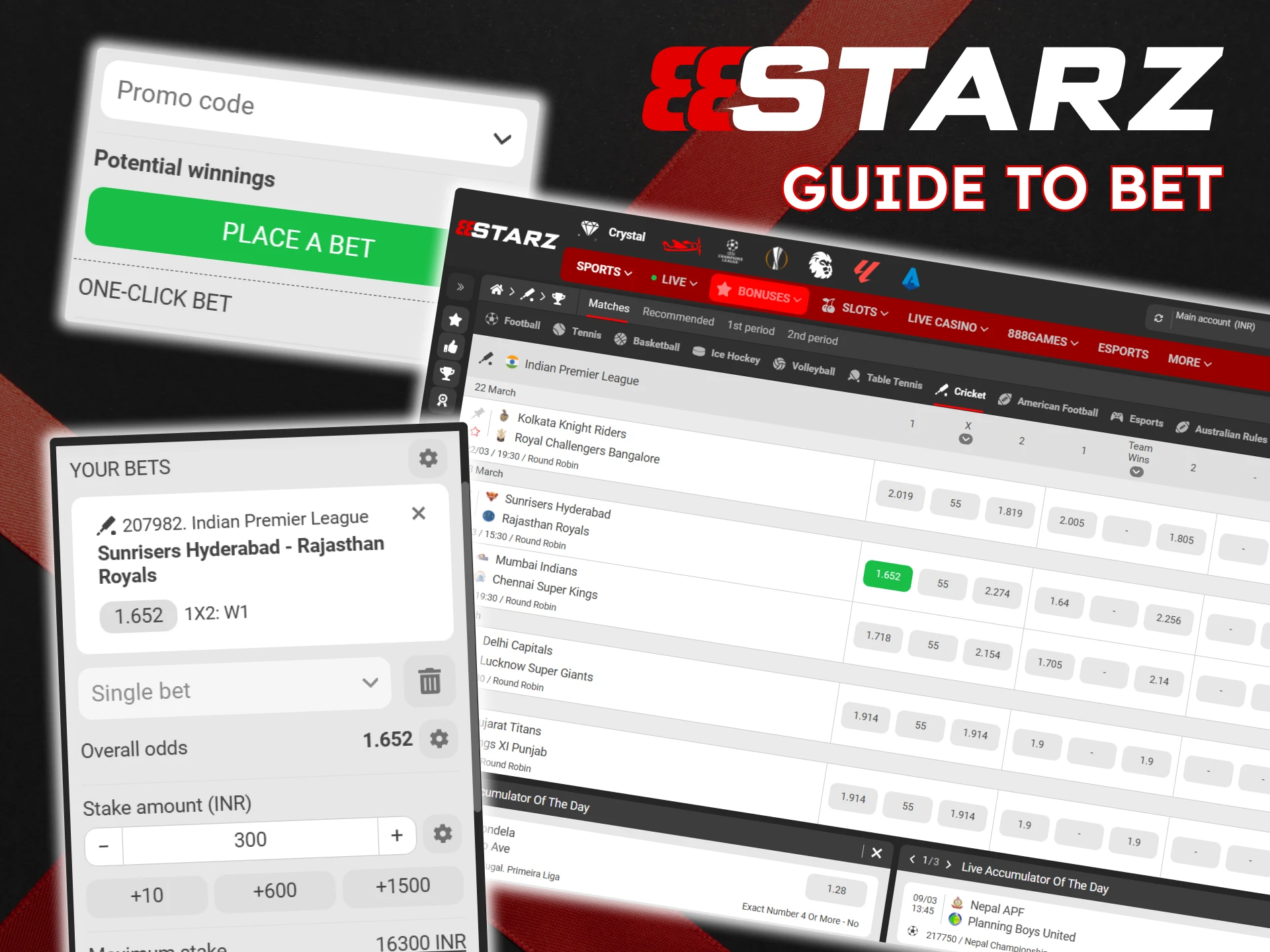 Learn how to place bets on IPL on the 888Starz website.